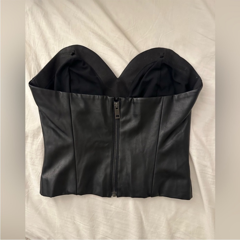 Black Strapless Leather Top - Picture 4 of 8